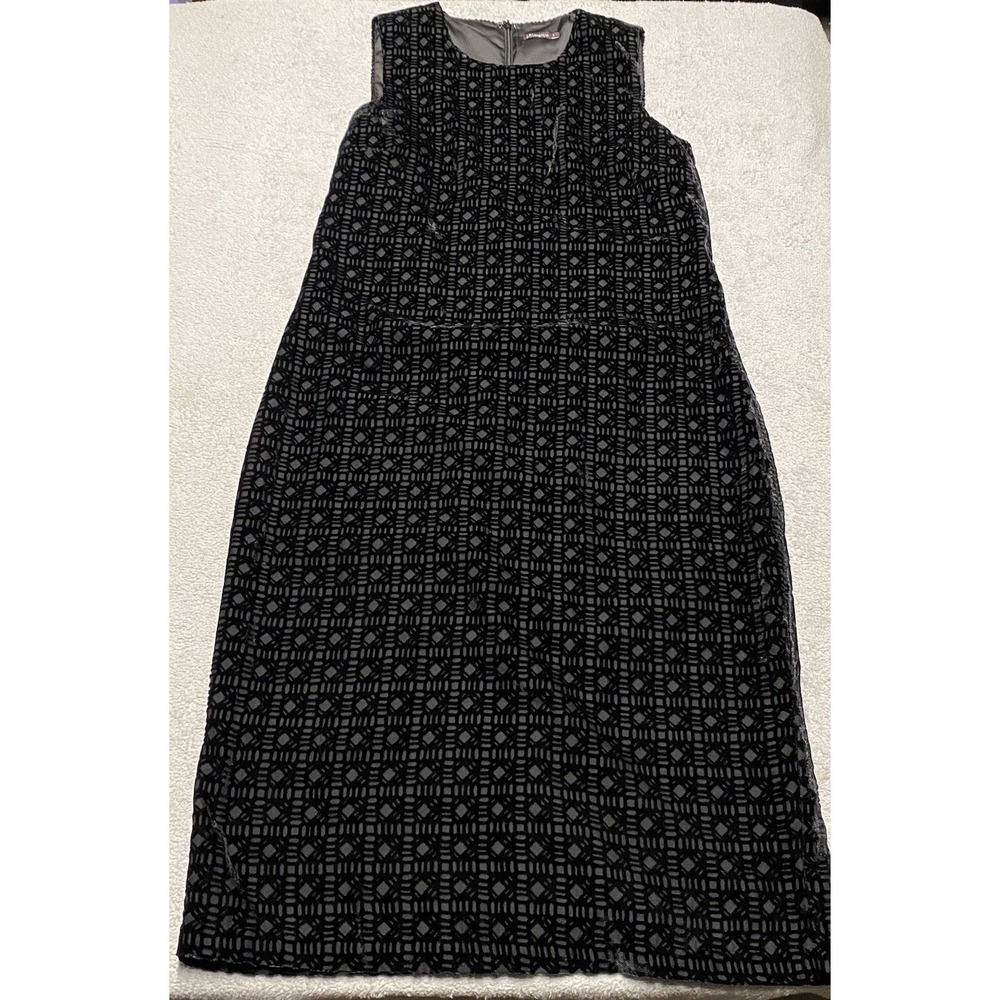 J McLaughlin Murphy Midi Dress Size 6 Black Velvet Geometric Sheath Elegant‎